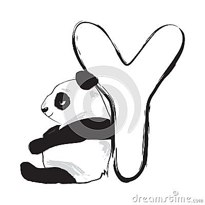 Panda bear cute animal english alphabet letter Y with cartoon baby illustrations Vector Illustration